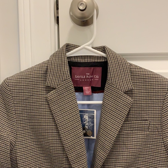 NWT- The Savile Row Co London Blazer Houndstooth Womens Small Elbow Patches- Tan - Picture 5 of 13